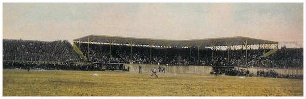 (Image: The `Maroons' Play in the new Stadium as seen from the
 far Outfield)