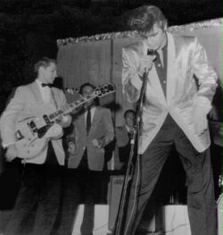 (Image: Guitarist Scotty Moore and Elvis on Stage at Empire Stadium)