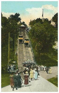 (Image: Incline Showing the Lower Station, the Cars and
  People Lined Up)