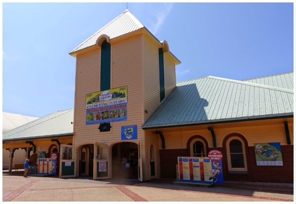 (Image: Entrance Building Styled as an 1800s Nova Scotia
  Structure)