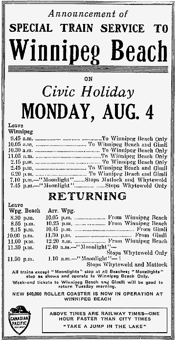 (Image: 1919 Civic Holiday Newspaper Advertisement)