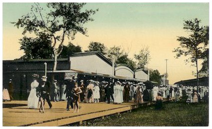 (Image: Patrons Crowd the Boardwalk in Front of the Park
  Entrance)